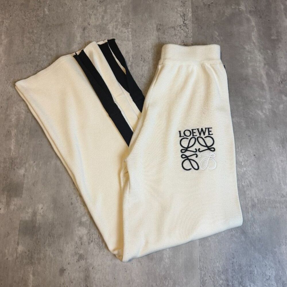 Loewe Anagram Wide Leg Pants Cream Black Stripe Size Large